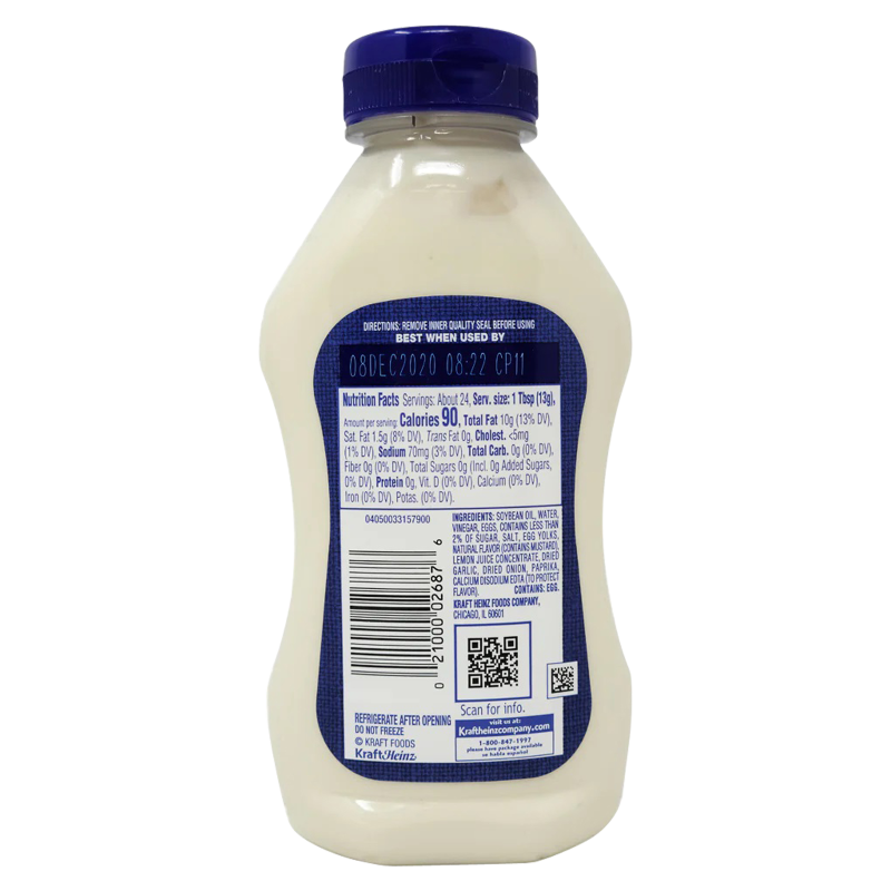 Kraft Real Mayo Creamy & Smooth Mayonnaise 12oz