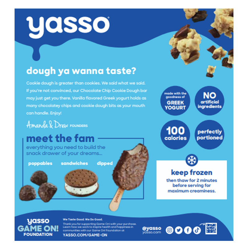 Yasso Frozen Greek Yogurt Cookie Dough Bar 4ct