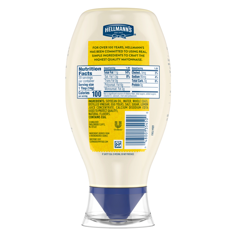 Hellmann's Real Mayonnaise Easy Out Squeeze Bottle 20oz