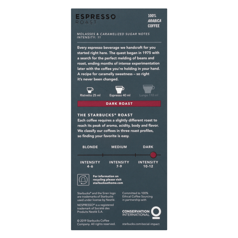 Starbucks by Nespresso Coffee Pods Espresso Roast 2oz 10ct