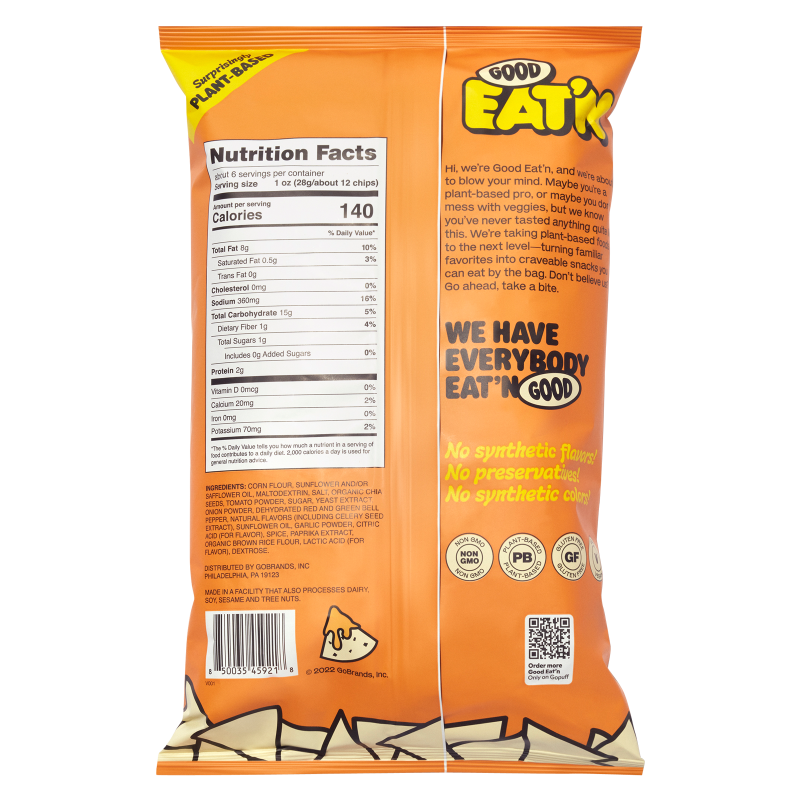 Good Eat'n Nacho Cheeze Tortilla Chips 6oz Bag