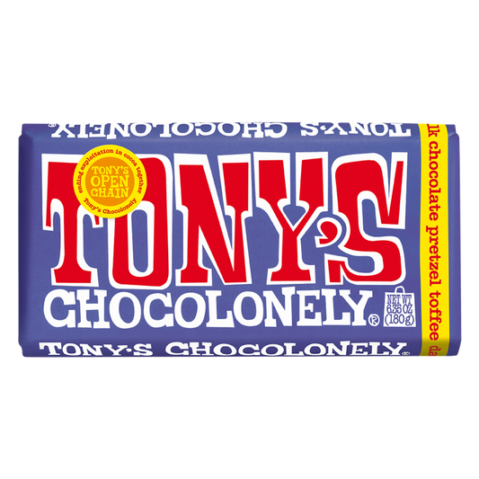 Tony's Chocolonely 42% Dark Milk Chocolate with Pretzel and Toffee Bar 6.35oz