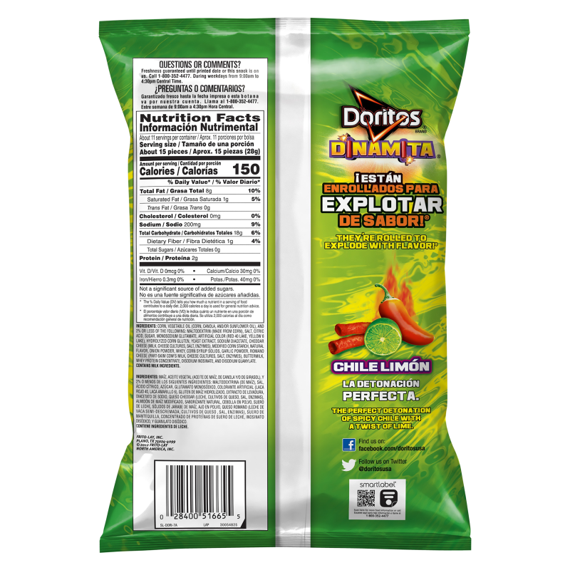 Doritos Dinamita Chile Limon Rolled Tortilla Chips 10.75oz