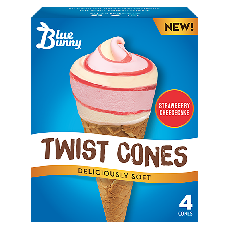 Blue Bunny Strawberry Cheesecake Soft Twist Cones 4ct