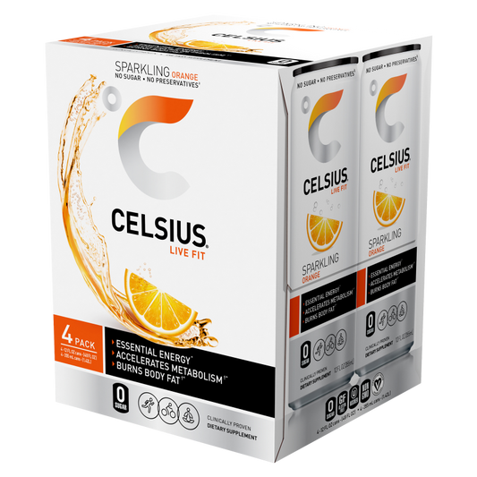 CELSIUS Sparkling Orange, Essential Energy Drink, 4 Pack 12oz Can