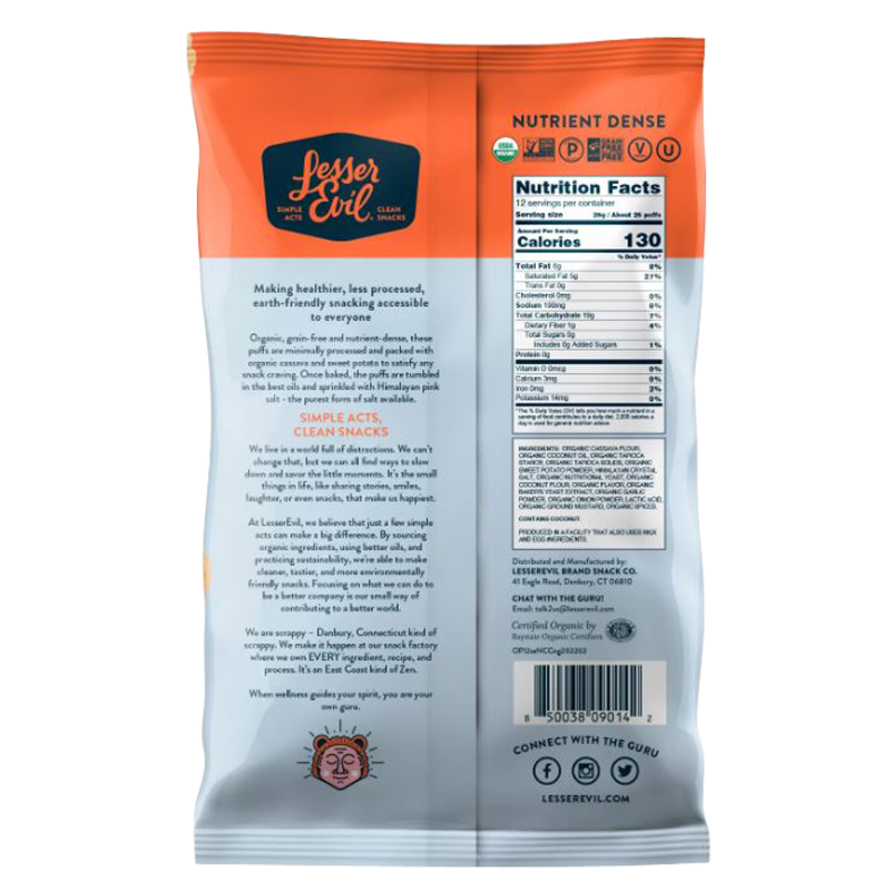 Lesser Evil "No Cheese" Cheesiness Paleo Puffs 5oz