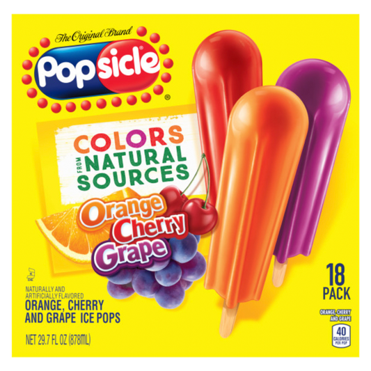 Popsicle Original Orange, Cherry, Grape Ice Pops 18ct