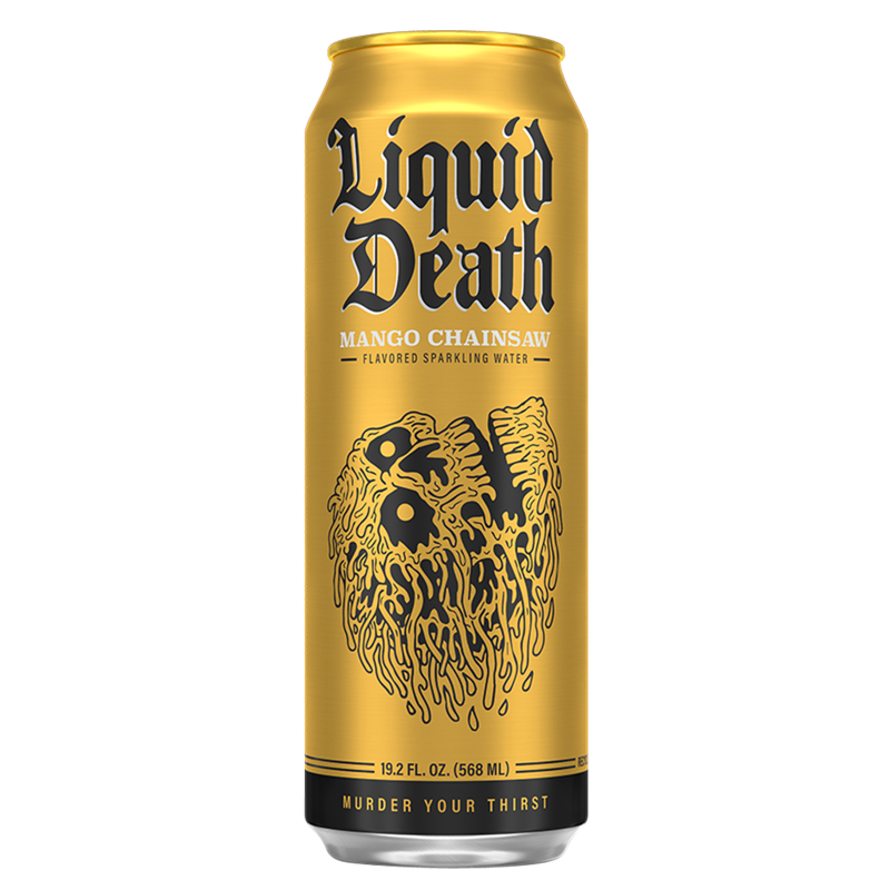 Liquid Death Sparkling Water Mango Chainsaw 19.2oz King Size Can