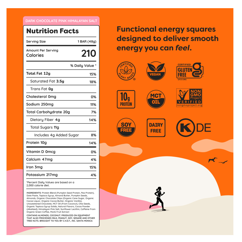 Quantum Energy Square Dark Chocolate Pink Himalayan Salt Bar 1.69oz