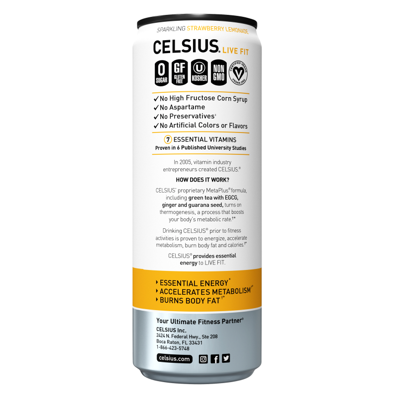 CELSIUS Sparkling Strawberry Lemonade, Essential Energy Drink 12oz Can